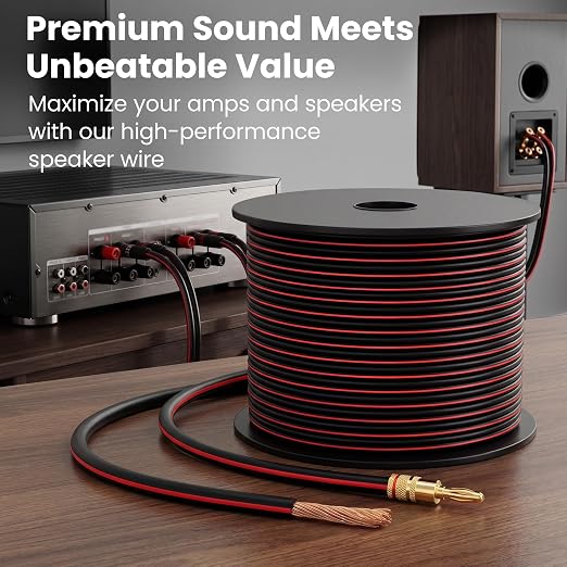 GEARit Speaker Wire 14 Gauge 100 ft,Flexible Speaker Cable with Foot Markers & Polarity Markings,14 Gauge Wire for Car Audio & Home Theater Speakers,Audio Cable for DIY Installations,CCA(Black)