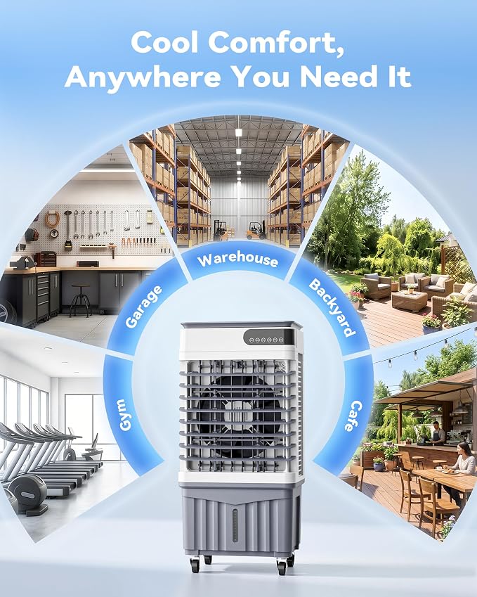 Swamp Cooler Air Conditioners, 2700 CFM Large 9.5-Gal Tank for 3d Cooling, 4-IN-1 Portable Evaporative Cooler with LED Touch Screen, 3 Fan Speeds,12H Timer and Remote, 650 sq ft, Ideal for Large Rooms