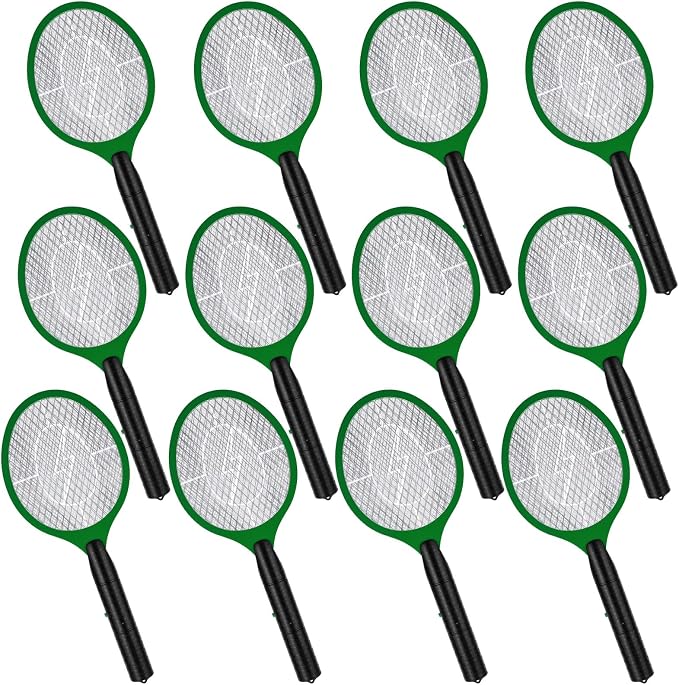12 Pack Electric Fly Swatter Bulk Bug Zapper Rackets for Indoor Outdoor Insect Control Killer Bat Handheld Mosquito Swatter Battery Powered Electric Bug Killer for Home Patio Camping (Green)