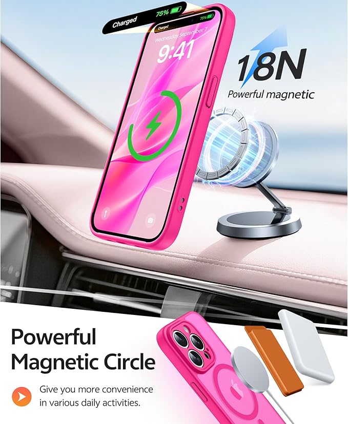 FNTCASE for iPhone 15 Pro Case: [Compatible with Magsafe] Translucent Matte Cases with [Full Camera Protection] [Screen Protector] Military Grade Shockproof Protective Phone Cover - Hot Pink