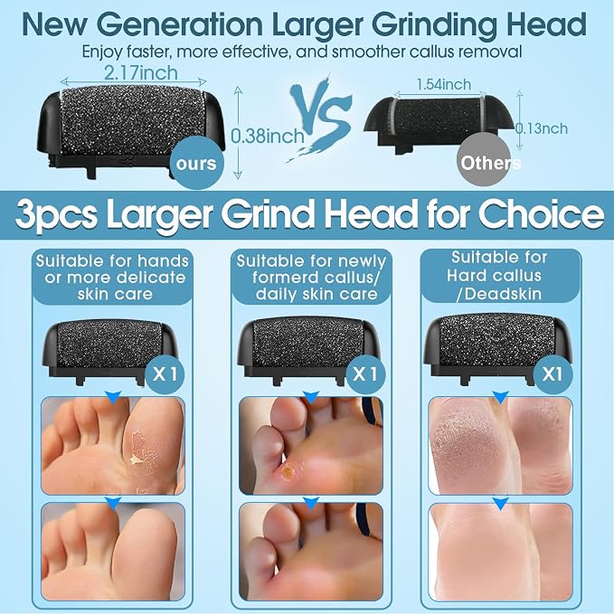 Callus Remover for Feet - with Storage Cases&Larger Grinding Head&3Speed, Electric Foot File Pedicure Kit Foot Scrubber Deadskin Callus Remover, Foot Care Kit Pedicure Tools for Dead Skin Hardskin