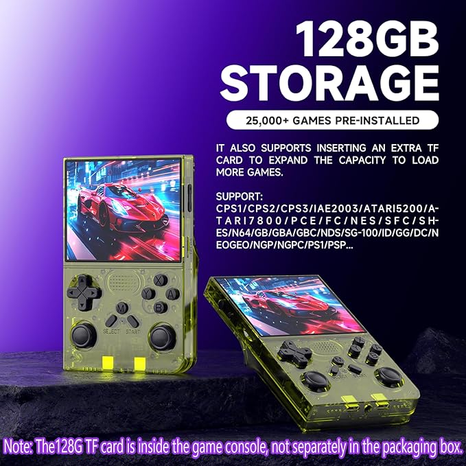 R40 Retro Handheld Game Console - Open Source System,3.5" IPS Screen, 18,000+ Classic Games, 128G TF Card, 3000mAh Battery, Portable Gaming Player for Travel, Retro Gaming Console, Yellow