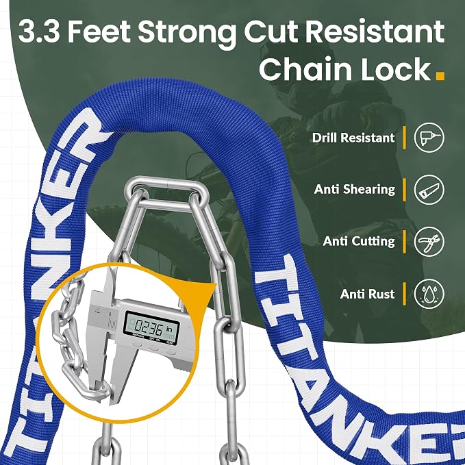 Titanker Bike Chain Lock with Keys, 3.3 Feet Security Heavy Duty Anti-Theft Bicycle Chain Locks for Bike, Motorcycle, Bicycle, Door, Gate, Fence, Grill (6mm, 8mm, 10mm Thick Chain)