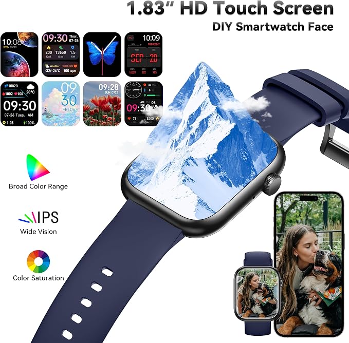 Smart Watch for Men Women(Answer/Make Call), 1.83" Fitness Watch with Heart Rate/Blood Pressure/Blood Oxygen, Pedometer, Sleep Tracker,120+ Sport Modes, IP68 Waterproof Fitness Tracker for Android iOS