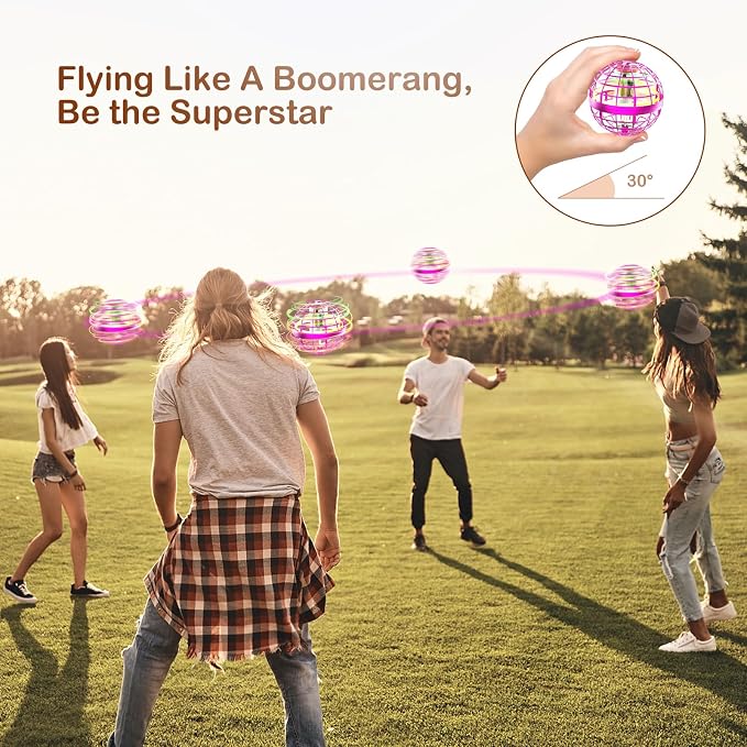 Flying Orb Ball 2025 Boomerang Hover Ball Galatic Fidget Spinner Mini Drone Cool Toys Birthday Gift Ideas for 6 7 8 9 10+ Year Old Boys Girls Teens Indoor Outdoor(Blue) (Pink)