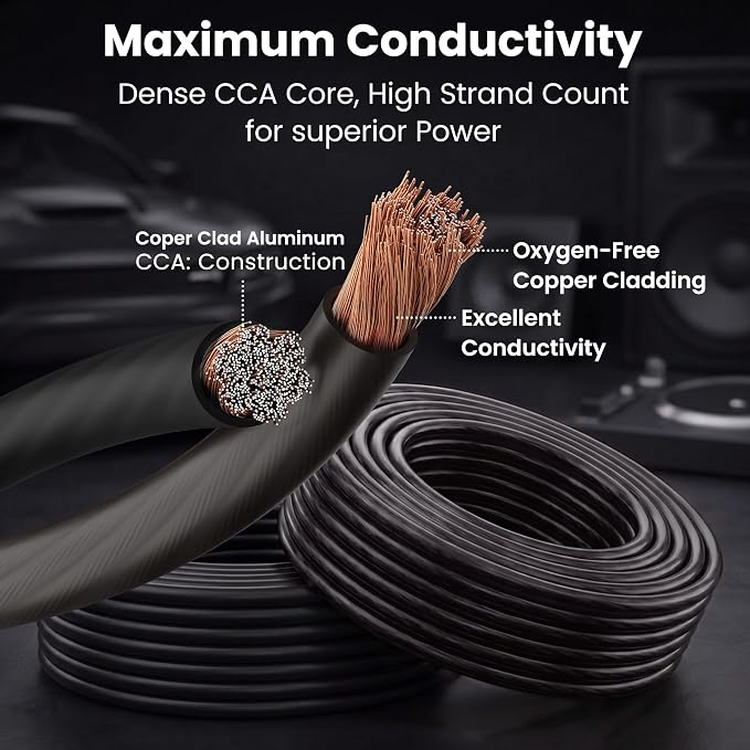 GEARit 8 Gauge Wire 50 ft Black, 8 AWG Battery Cable CCA, Copper-Clad Aluminum Ground Cable for Car Audio Amp, Automotive, RV