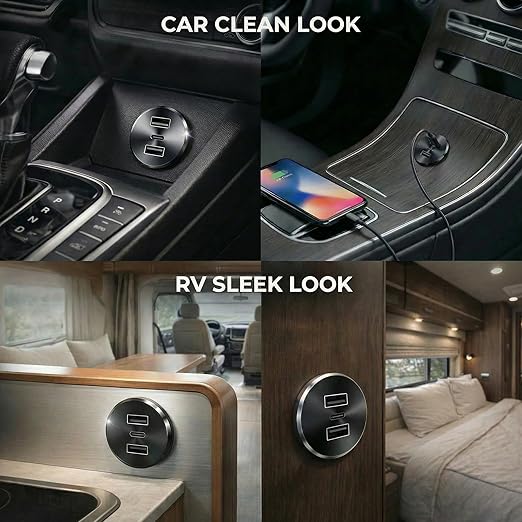 RV USB Outlet 72W All-Aluminum 12V/24V 3 Charging Ports, GIBBAB 36W PD3.0 Type-C+2 18W QC3.0 Fast Charging Socket, Waterproof Cover Recessed Mount Car Charger Cigarette Lighter Replacement for Camper