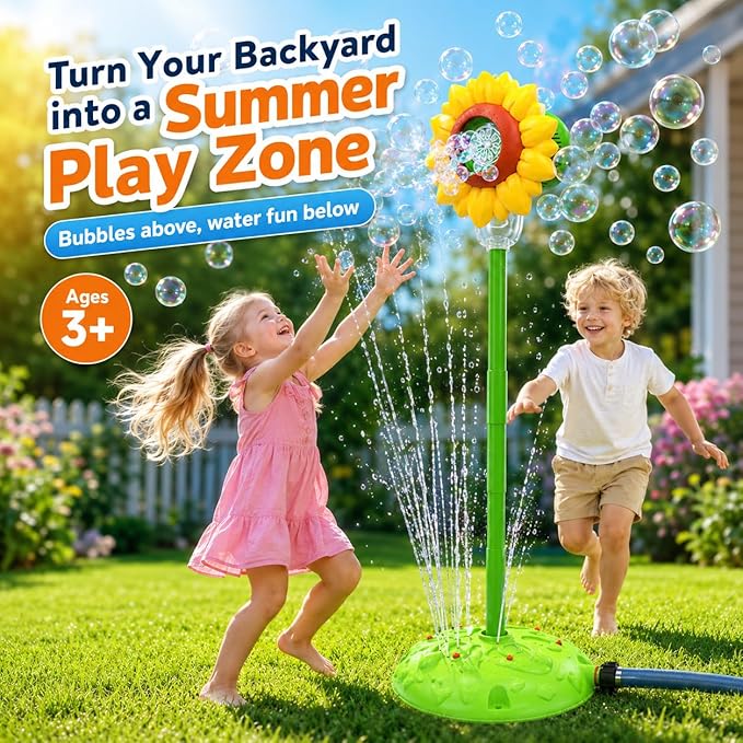 2-in-1 Water Sprinkler Toys for Aldult,Outdoor Garden Lawn Watering Toys with Water Tentacles,Attaches to Garden Hose,Summer Spray Water Fun Toys (Sunflower)