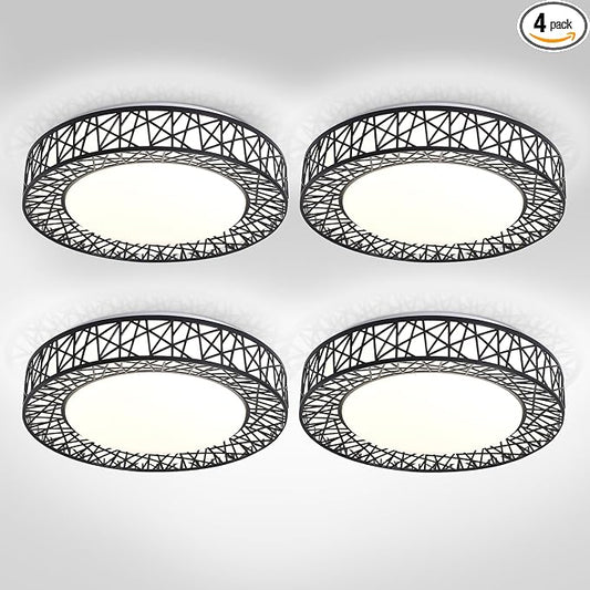 ASD 16 Inch LED Flush Mount Ceiling Light Fixture for Bedroom, 28W 1752LM 5CCT 2700K-5000K, Triac Dimmable Lights, Dining, Living Room, Kitchen Lamps, Modern Home Lighting Fixtures, Black, ETL, 4 Pack