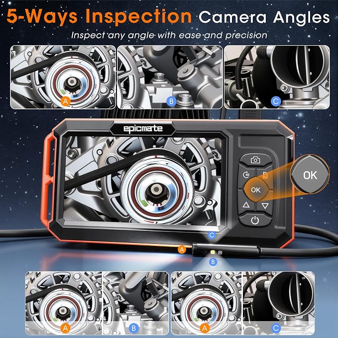 Endoscope Camera with Light, 5" IPS 1920P HD Borescope with Triple Lens, Inspection Borescope with 16.4FT Semi-Rigid Snake Cable and 32GB Card, IP67 Waterproof Drain Camera for Sewer/Pipe/Automotive