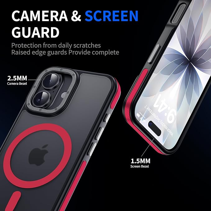 Strong Magnetic for iPhone 17 case [10Ft Military-Grade Protection] Compatible with fit MagSafe Shockproof Slim Thin Cover case for iPhone 17 6.3 inch, Red Bumper
