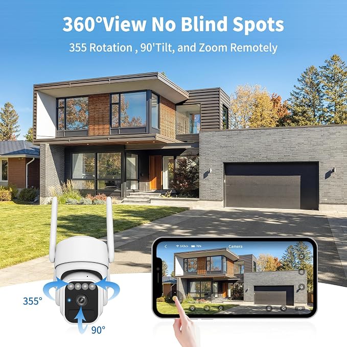 WY-LINK Solar Camera Outdoor Wireless, 360° Cameras for Home Security, Two-Way Talk, Auto Tracking, Light Alarm, Color Night Vision (1, White, Wi-Fi)