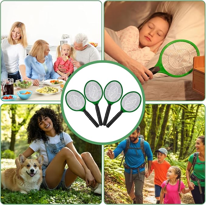 12 Pack Electric Fly Swatter Bulk Bug Zapper Rackets for Indoor Outdoor Insect Control Killer Bat Handheld Mosquito Swatter Battery Powered Electric Bug Killer for Home Patio Camping (Green)