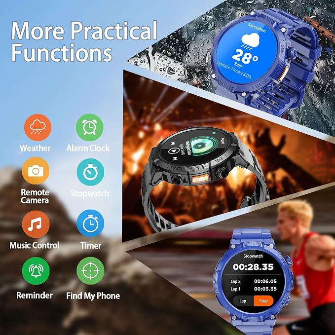Smart Watches for Men (Answer/Make Call), 1.53" HD Military Smartwatch, 50+ Days Extra-Long Battery Life Fitness Tracker, Flashlight/110+Sports/Heart Rate/Sleep Monitor/IP68 Waterproof Android iOS