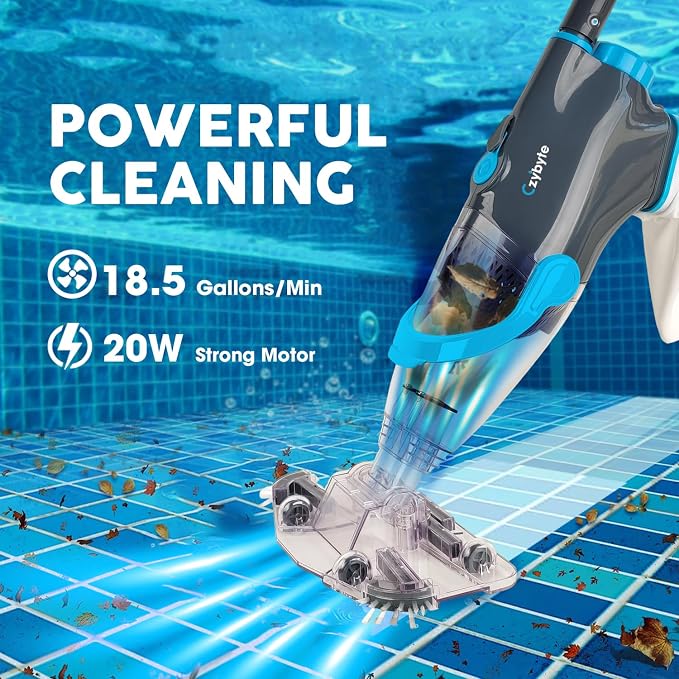 Handheld Pool Vacuum Cleaner, Rechargeable Pool Bottom Cleaner with Strong Suction, 1 H Runtime,for Above Ground/Inground Pools, Spas and Hot Tubs, Grey and White
