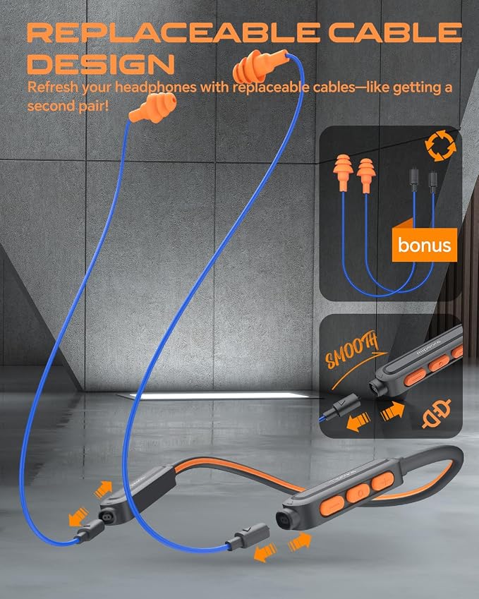 MIPEACE Neckband Bluetooth Work Headphones, 29dB Work Earbuds Bluetooth OSHA Approved-Ear Protection Headphones Noise Reduction for Construction Safety Industry, 20+Hour Battery, 4 EQ Modes