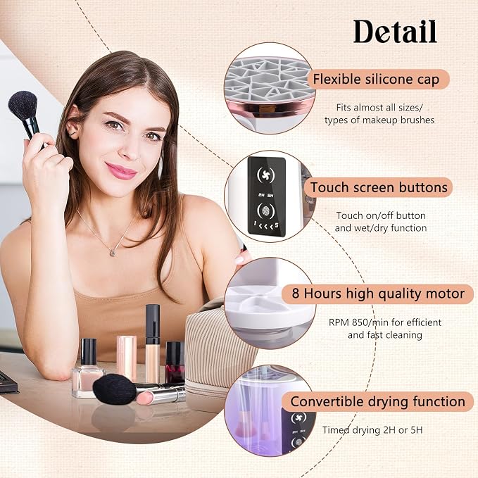 Electric Makeup Brush Cleaner, 3 in 1 Automatic Make up Brush Cleaner and Dryer, Portable Make up Brush Cleaner Cleanser Machine with Multi-size Slots for All Types of Makeup Brushes, Eyeshadow Brush