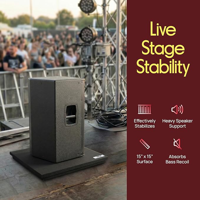 Pyle Sound Dampening Speaker Riser Foam - Audio Acoustic Noise Isolation Platform Pads Recoil Stabilizer w/ Rubber Base Pad For Studio Monitor, Subwoofer, Loud Speakers - PSI15 (15 x 15 x 1.8 Inch)