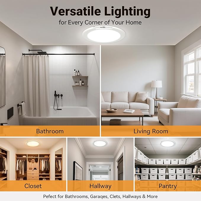 Rechargeable Ceiling Light No Wiring - Motion Sensor Night Light Indoor with Remote, Battery Operated Led Lights for Bedroom Hallway, Living Room, Bathroom, Home & Kitchen Decor Lighting (2)