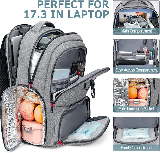 Lunch Backpack, Insulated Cooler Lunch Bag Backpack, Large Travel 17.3 Laptop Back Pack Sturdy Computer College School Bookbag for Women Men for Men Women Work Hiking Picnic