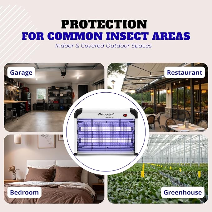 ASPECTEK 20W Electric Bug Zapper, UV Fly Trap and Mosquito Killer for Indoor and Covered Outdoor Spaces, Patio, Garage, Includes 2 Replacement Bulbs, Effective Gnat, Moth and Insect Control