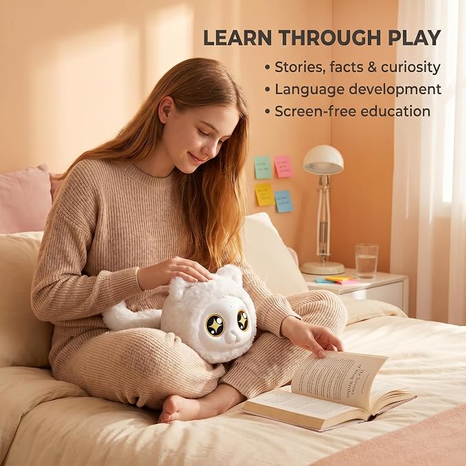 AI Robot Companion, Interactive Plush Talking Toy with Smart Voice Response,Emotional Support Robot for Kids 14+ and Adults, Conversation Pal, Storytelling Robot Pet, Birthday Gift (White)