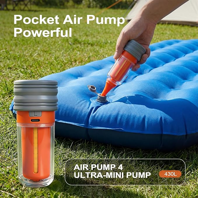 2026 Upgraded Model Portable Air Pump for Inflatables with Camping Light & 2000mAh– Ultra-Fast and 430L/min Mini Electric Air Pump with 5 Nozzles forAir Mattress, Pool Floats, Vacuum Storage Bags