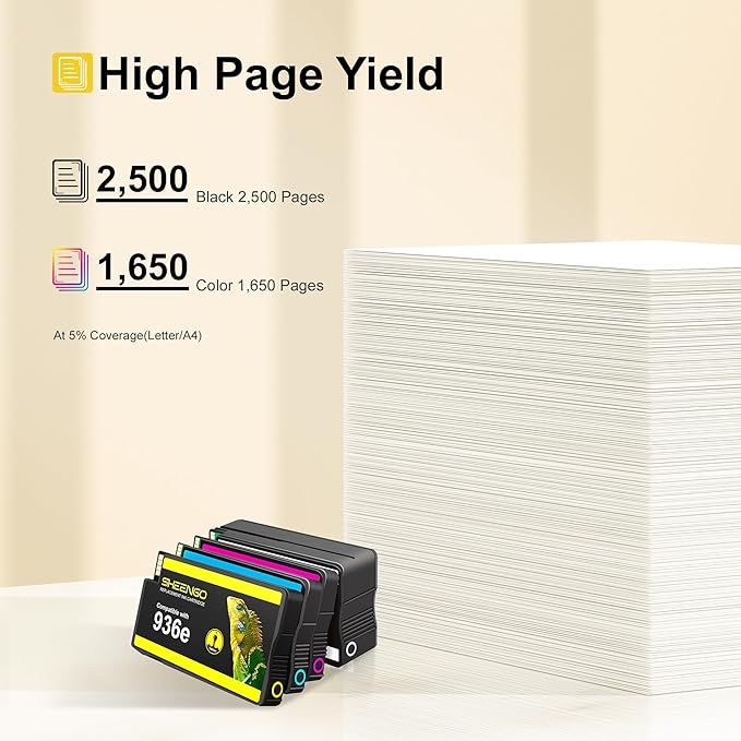 936 9125e 936XL Ink Cartridges Combo Pack Compatible with HP 936 Ink for HP Ink 936 936E 936XL for HP OfficeJet Pro 9125e 9120e 9730e 9130 9135e 9122e 9128e 9110b 9120b 4 Pack with Chip