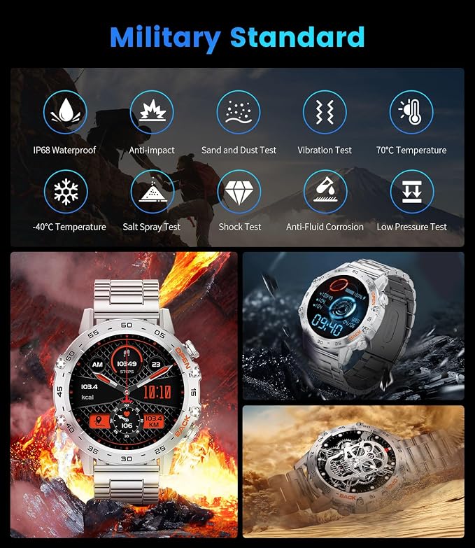 SUNKTA Smart Watches for Men(Answer/Calls),1.39 inch Touchscreen/5ATM Waterproof/120+ Sports Modes Fitness Watch with Heart Rate for Android/iOS BW1846R