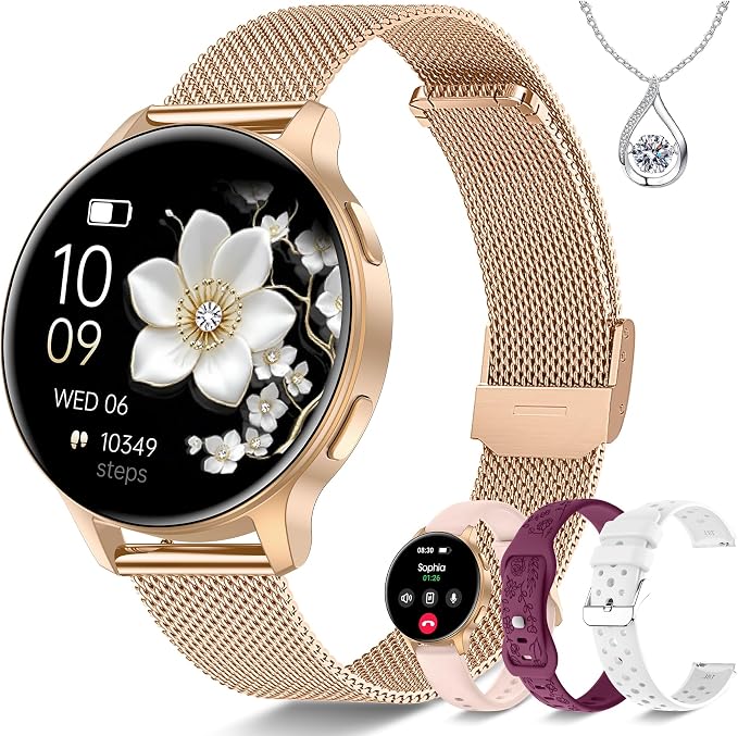 Iaret Smart Watch for Women, 1.27" HD Fitness Tracker with 4 Bands & Necklace Gift Set, Heart Rate SpO2 Sleep Monitor, 120+ Sport Modes, Call & Notifications, Smartwatch for Android iPhone, 40mm