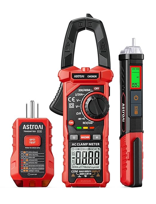 AstroAI Electrical Test Kit ETK3, 2000 Counts Digital Clamp Meter & Non-Contact Voltage Tester Pen & GFCI Outlet Tester, for Home & Professional Use