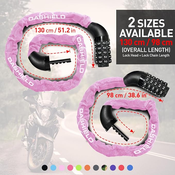 Bike Chain Lock Security 5 Digit Resettable Combination, 51.2 inches Heavy Duty Anti Theft Lock Chain for Bicycle, Motocycle, Scooter, Gate, Fence (Pink, 4.2ft)