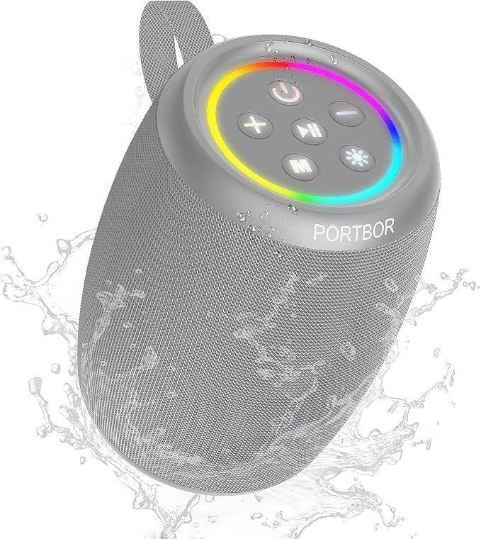 Portable Bluetooth Speaker with Lights, Powerful Stereo Loud Sound Wireless Small Speaker, IPX5 Waterproof, BT5.3, TWS Pairing, for Outdoor/Party/Home/Beach/Shower, Birthday for Him Her