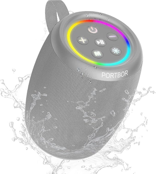 Portable Bluetooth Speaker with Lights, Powerful Stereo Loud Sound Wireless Small Speaker, IPX5 Waterproof, BT5.3, TWS Pairing, for Outdoor/Party/Home/Beach/Shower, Birthday for Him Her