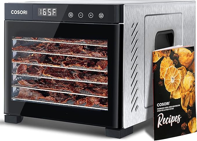 Cosori Food Dehydrator, 6 Trays With Large 6.5" Drying Space, 600W Power Saves More Time Than 480W, 165°F Dehydrated Dryer for Jerky, Dog Treats, Herbs, Meat, Fruit, Black
