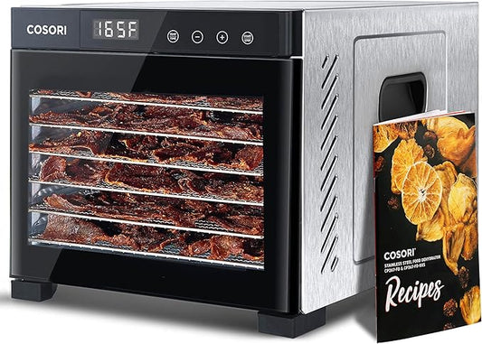 Cosori Food Dehydrator, 6 Trays With Large 6.5" Drying Space, 600W Power Saves More Time Than 480W, 165°F Dehydrated Dryer for Jerky, Dog Treats, Herbs, Meat, Fruit, Black