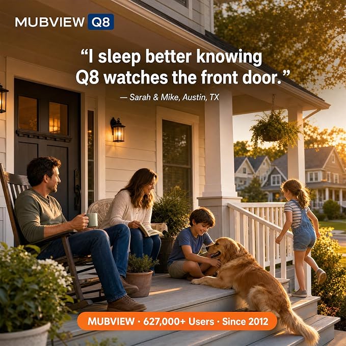 MUBVIEW 24/7 Continuous Recording Wireless Outdoor Security Camera, 2.4G WiFi, 2K Solar Powered, 360° PTZ, Auto Tracking, SD Included, Optional Cloud Storage, AI Detection, Night Vision(White,2 Packs)