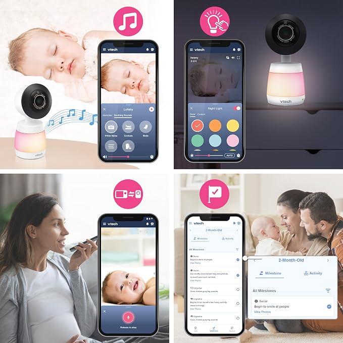 VTech Smart WiFi Baby Monitor – See Your Baby at Home or from Anywhere, 2K Camera, 5.5" Screen, 24X Zoom, Wide Angle, Night Vision, Night Light, Free App | Smart HD Plus