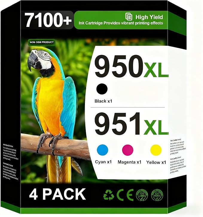 950XL 951XL Ink Cartridges Compatible for HP 950 951 Ink Cartridges Combo Pack Use for HP OfficeJet Pro 8600 8610 8615 8620 8100 8630 8660 8640 276DW 251DW, 4 Pack Black Cyan Magenta Yellow
