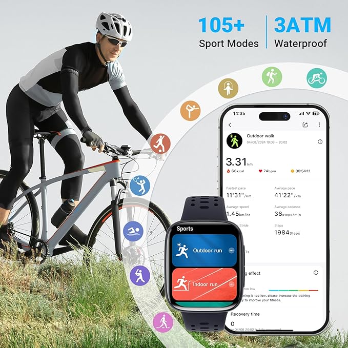 Smart Watches for Men Android iPhone (2 Bands), [1.85" AMOLED Screen] Smartwatch Fitness Tracker 3ATM Waterproof with Bluetooth Calls, AI Voice, Heart Rate/SpO2/Sleep Monitor, 7 Days Battery