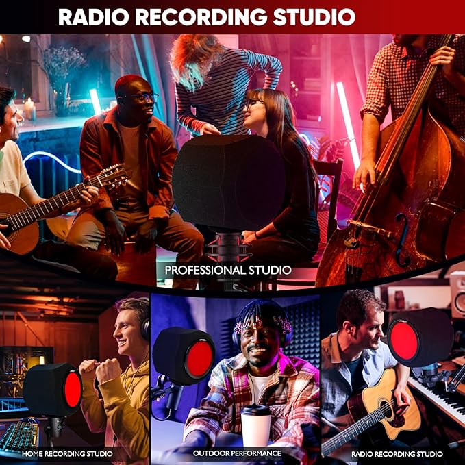 Microphone Windscreen Pop Filter, Recording Shield,Isolation shield Sound-Absorbing Foam Windscreen for Large Mic, Studio Equipment Indoor & Outdoor Recording with Gift Mic Stand&Phone Holder