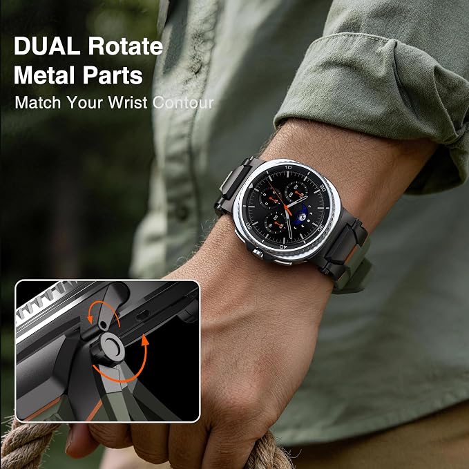 ULTIMAL Rugged TPU Sport Band ONLY for Samsung Galaxy Watch 8 Classic & Galaxy Watch 8 (40/44/46mm), Replacement Strap with Secure Connector, Waterproof Sweat-Resistant, Fit 6.2”-8.9”(Black+Green)