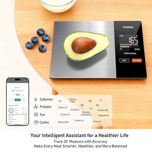 Kitchen Scales Food Scales Calorie Counting Nutrition Food Scale with Free App & Bluetooth Tracks 20 Nutrients. 1g/0.1oz Precision Tare Function – For Weight Loss, Fitness, Baking & Meal Prep
