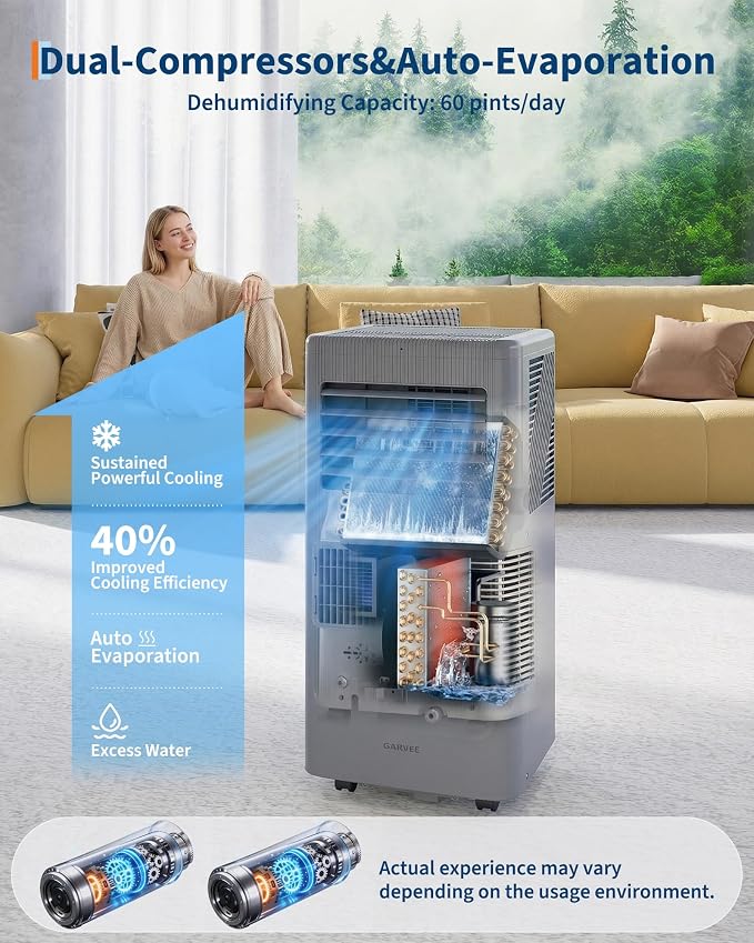 Garvee 10000BTU Portable Air Conditioner,Up to 450 Sq.Ft. Remote Control Silent Portable AC Unit, Dehumidifier,Fan,Sleep Mode,24H Timer&Installation Kit,DOE Certified,Ceer 6.7 Grey