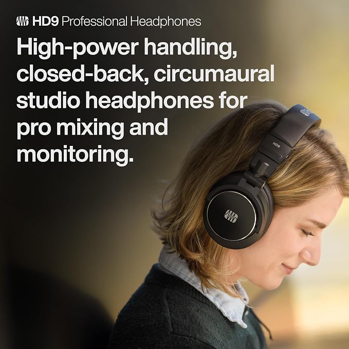 PreSonus HD9 Professional Monitoring Headphones — High-Power Handling, Closed-Back, Circumaural Acoustic Design Studio Recording Headphones for Professional Mixing and Monitoring