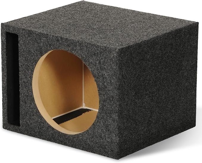 QPower Single Car Audio Subwoofer Box with Vented Design, Fits Most 12-Inch Subwoofers – Deep Bass MDF Enclosure for with Charcoal Gray Carpet, Tuned to 42 Hertz, 1.65 Cu Ft Air Space