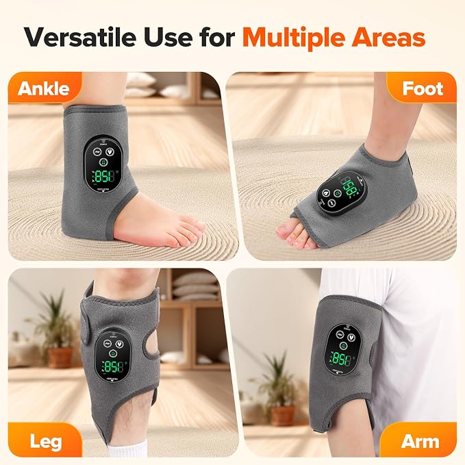 2PCS Cordless Foot Massager for Neuropathy, 3000mAh Rechargeable Ankle Heating Pad with Massage for Circulation, Foot Ankle Pain Relief Massager, Gray