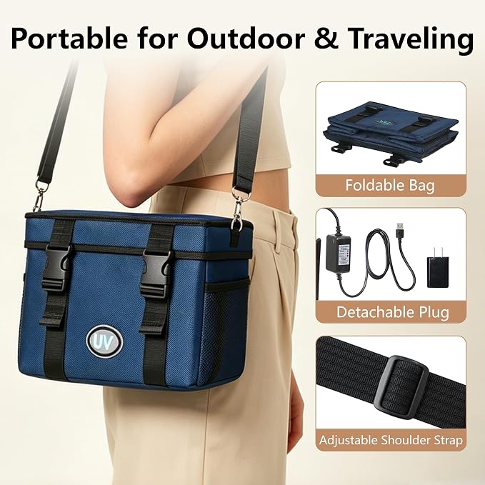UV Sanitizer Box, 12L Ozone Portable Sanitizing and Cleaning Machine with 3-Level Timer, Foldable UV Cleaner Box for Toys, Mask, Towel, key Etc. UV Boxes with Ozone