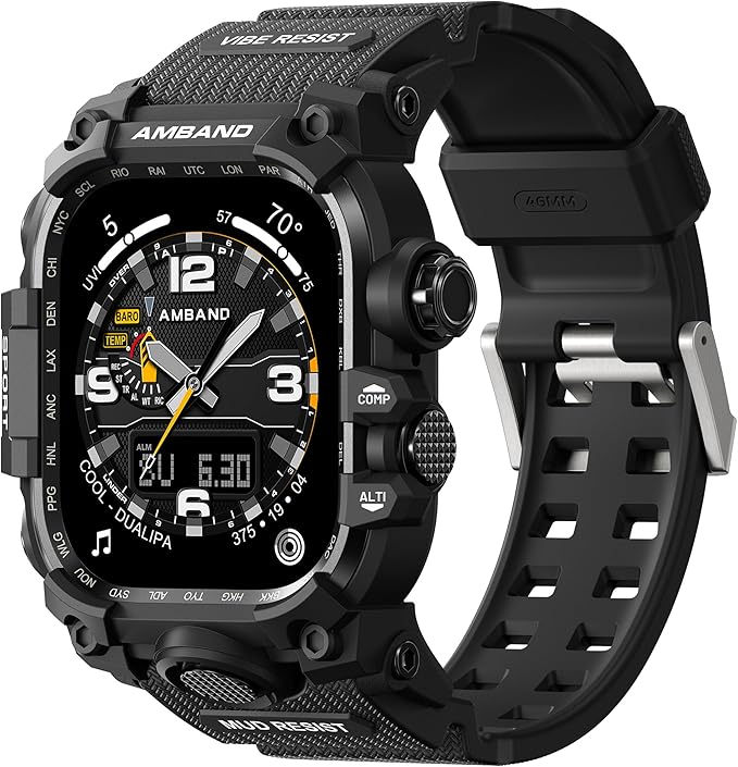 amBand Rugged Case with Band for Apple Watch 46mm, Compatible with Apple Watch (iWatch) Series 10 11, Military Grade Shockproof Bumper Cover, Tactical Band for Men, Matte Black