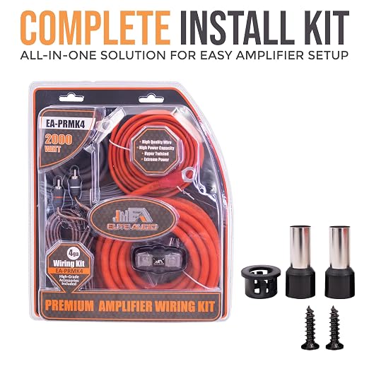 Elite Audio 4 Gauge Amplifier Wiring Kit, 2000W CCA Amp Install Kit – EA-PRMK4